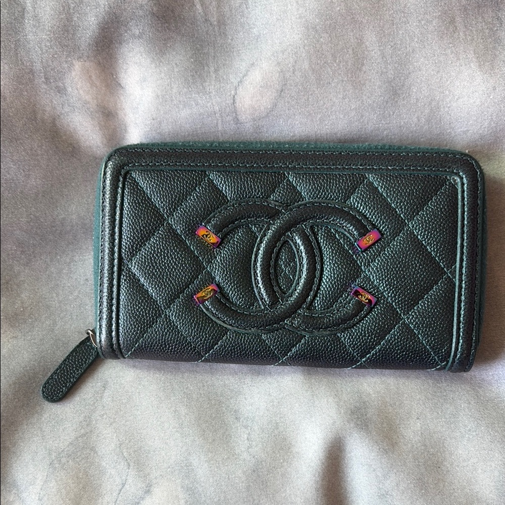 Chanel Dark Green Quilted Wallet